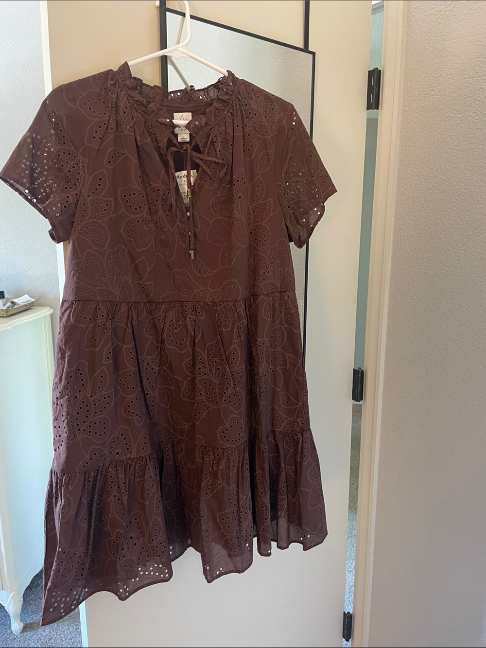 Joey Brown Eyelet Tie-Front Babydoll Dress